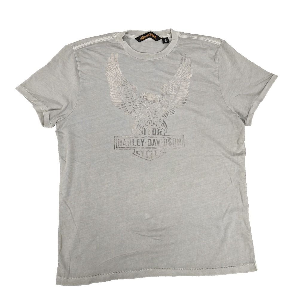 Harley-Davidson Mens Graphic T-Shirt Grey Distressed Eagle Biker Tee Large